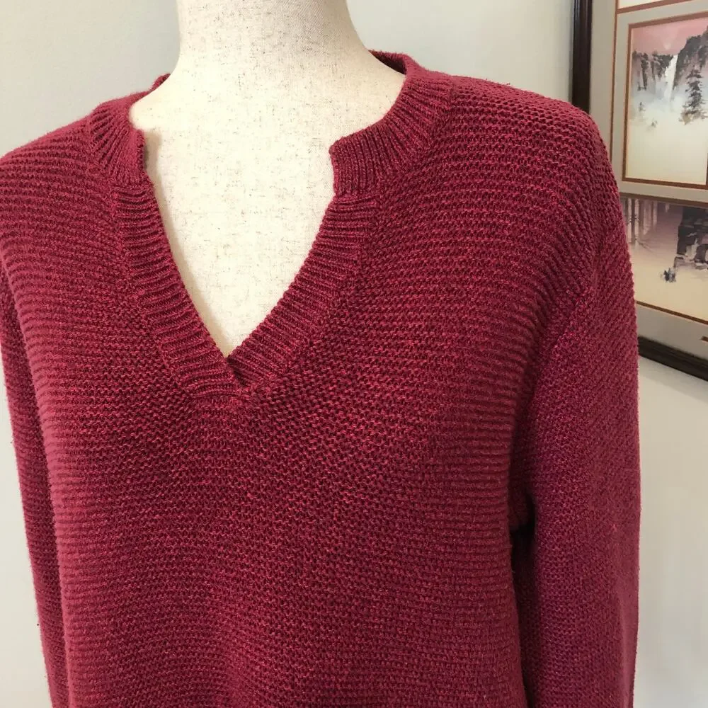 Norm Thompson Tunic Knit Sweater‎ PL Burgundy Textured Holiday Quiet Luxury 90s